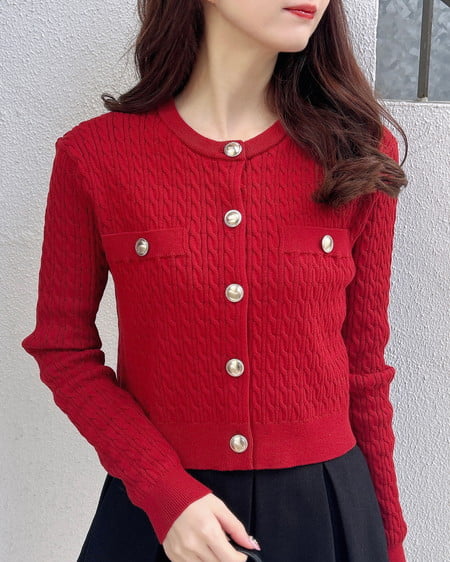 INGNI（イング） 金ボタンケーブルニットカーディガン ｱｶ