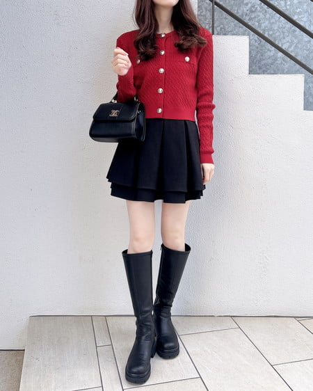 INGNI（イング） 金ボタンケーブルニットカーディガン ｱｶ