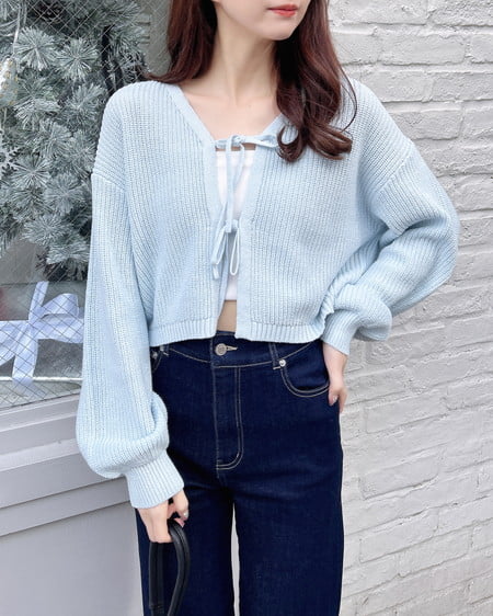 INGNI(イング) Vネック2つリボンニットカーディガン サックス