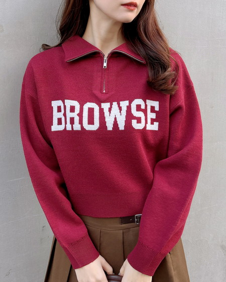 INGNI（イング） ハーフジップショート丈ロゴニット ﾎﾞﾙﾄﾞｰ/ｵﾌﾎﾜｲﾄ