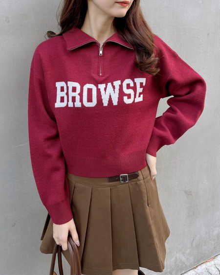 INGNI（イング） ハーフジップショート丈ロゴニット ﾎﾞﾙﾄﾞｰ/ｵﾌﾎﾜｲﾄ