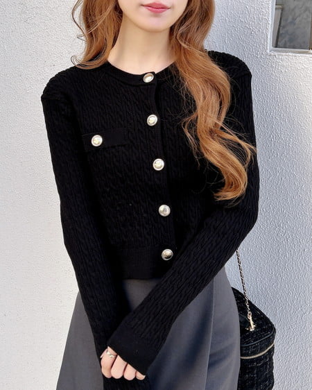 INGNI（イング） 金ボタンケーブルニットカーディガン ｸﾛ
