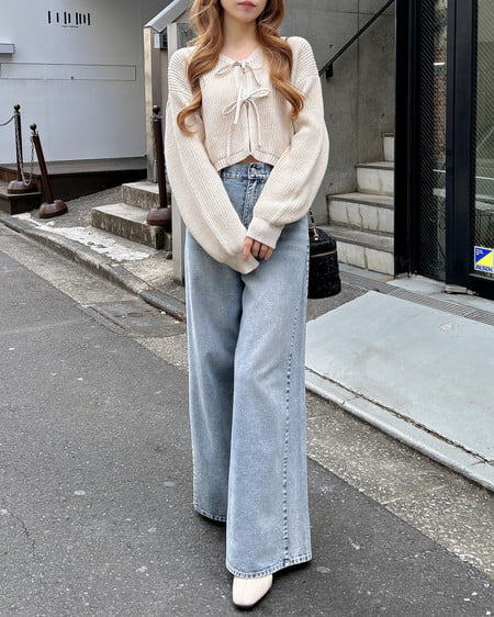 INGNI（イング） Vネック2つリボンニットカーディガン ｱｲﾎﾞﾘｰ