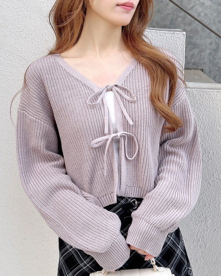 【12／25までの限定価格】【WEB限定】Vネック2つリボンニットカーディガン