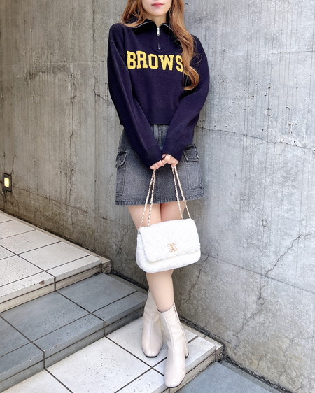 INGNI（イング） ハーフジップショート丈ロゴニット ｺﾝ/ﾏｽﾀｰﾄﾞ