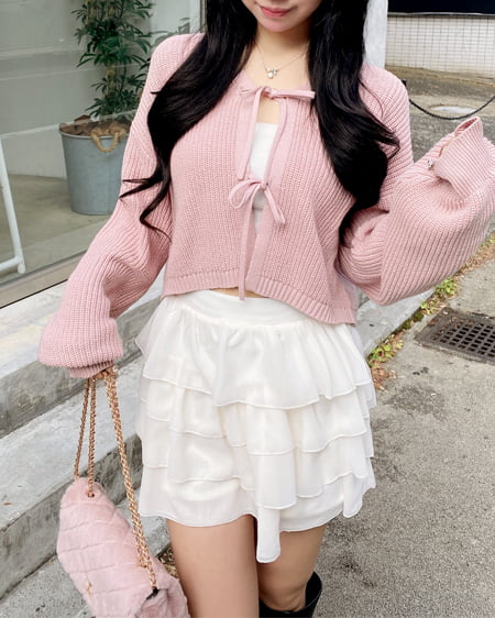 INGNI（イング） Vネック2つリボンニットカーディガン ﾋﾟﾝｸ