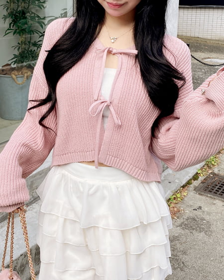 【12／25までの限定価格】【WEB限定】Vネック2つリボンニットカーディガン