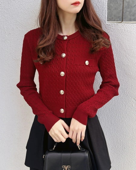 INGNI(イング) 金ボタンケーブルニットカーディガン アカ