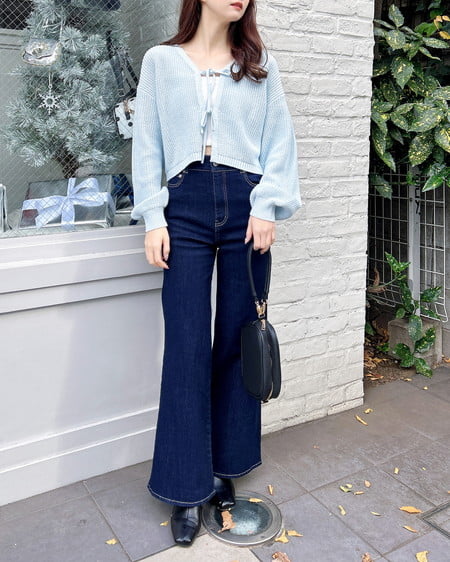 INGNI(イング) Vネック2つリボンニットカーディガン サックス