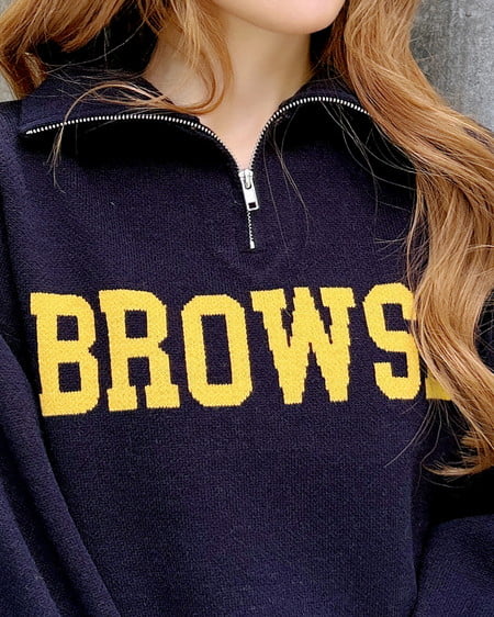 INGNI(イング) ハーフジップショート丈ロゴニット コン/マスタード