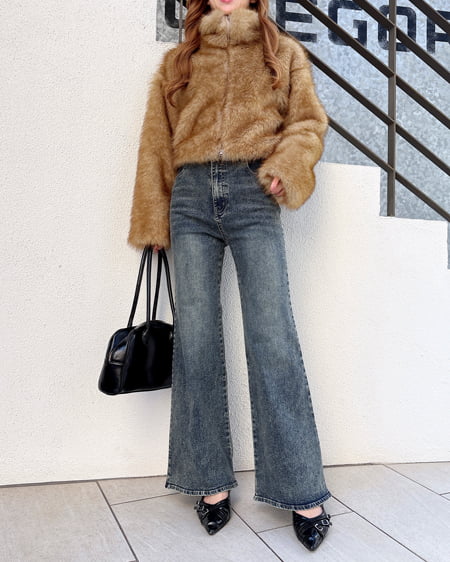 INGNI（イング） フロントジップスタンドカラーエコファーコート ﾌﾞﾗｳﾝ/ﾐｯｸｽ