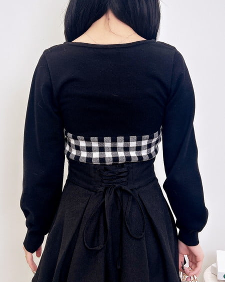 INGNI（イング） ボレロレイヤード風リボンギンガムチェックニット ｵﾌｸﾛ/ﾁｪｯｸ