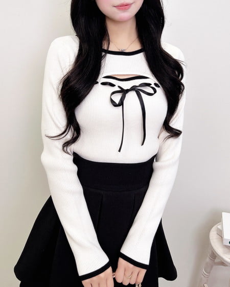 INGNI（イング） デコルテオープンリブニット ｵﾌﾎﾜｲﾄ/ｸﾛ