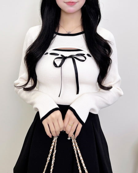 INGNI（イング） デコルテオープンリブニット ｵﾌﾎﾜｲﾄ/ｸﾛ