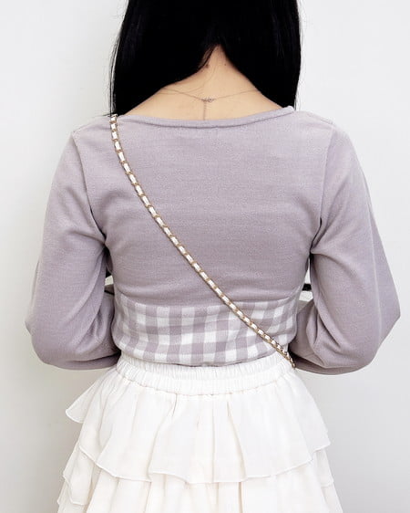 INGNI（イング） ボレロレイヤード風リボンギンガムチェックニット ｵﾌﾗｲﾄｸﾞﾚｰ/ﾁｪｯｸ