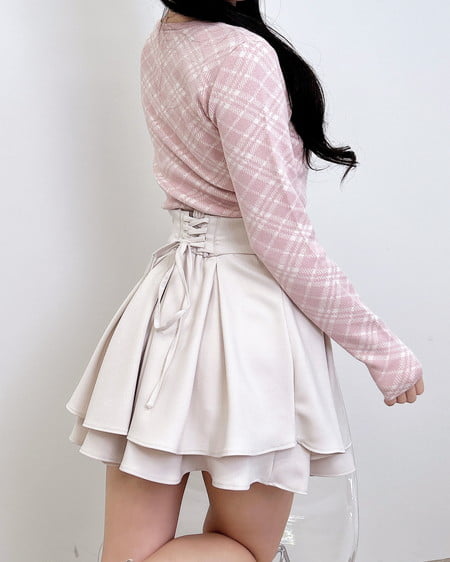 INGNI（イング） フロントフリルドッキングチェック柄ニット ﾋﾟﾝｸ/ｵﾌﾎﾜｲﾄ