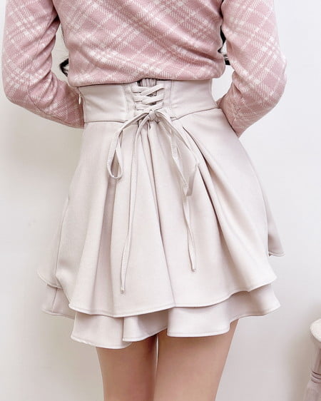 INGNI（イング） バックレースアップタックフレアスカート ﾗｲﾄﾍﾞｰｼﾞｭ