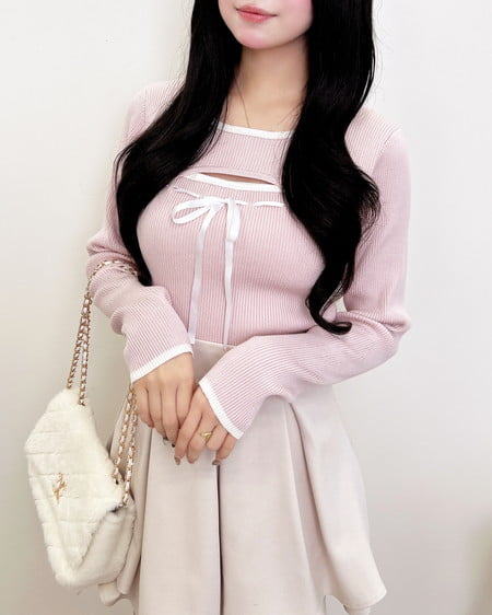 INGNI（イング） デコルテオープンリブニット ﾋﾟﾝｸ/ｵﾌﾎﾜｲﾄ