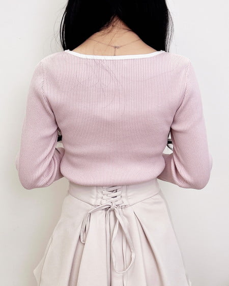 INGNI（イング） デコルテオープンリブニット ﾋﾟﾝｸ/ｵﾌﾎﾜｲﾄ