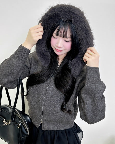 INGNI（イング） エコファー付ニットパーカー ﾁｬｺｰﾙｸﾞﾚｰ