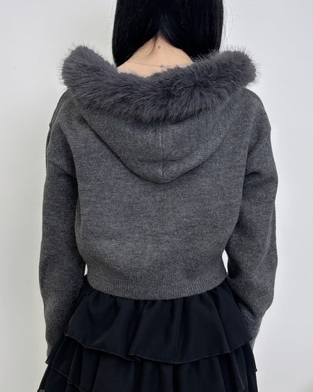 INGNI（イング） エコファー付ニットパーカー ﾁｬｺｰﾙｸﾞﾚｰ