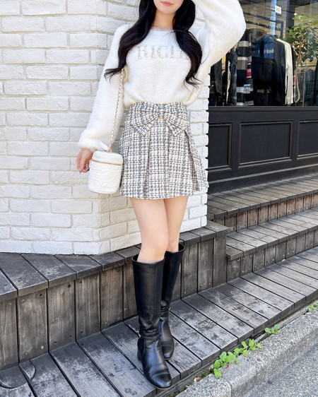 INGNI（イング） フロントリボンツイードプリーツスカパン ｵﾌ/ﾂｲｰﾄﾞ