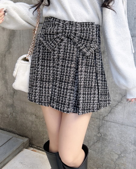 INGNI（イング） フロントリボンツイードプリーツスカパン ｸﾛ/ﾂｲｰﾄﾞ