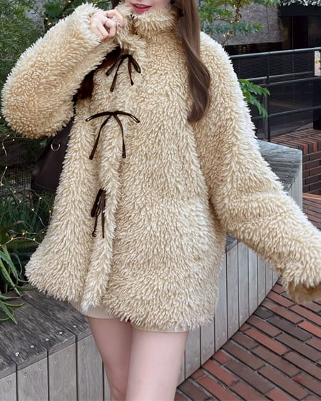 【1／6までの限定価格】リボン取り外しスタンドボアブルゾン