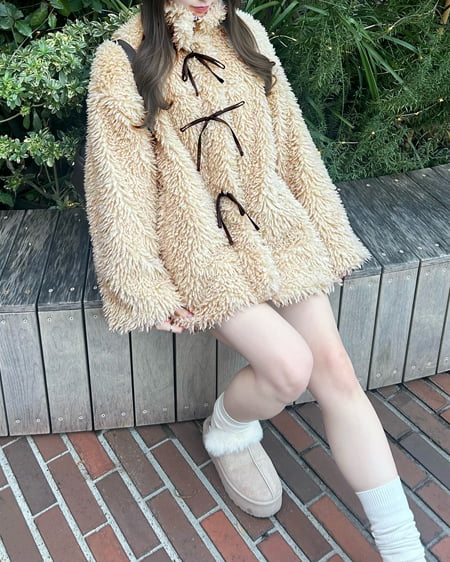 INGNI（イング） リボン取り外しスタンドボアブルゾン ﾍﾞｰｼﾞｭ