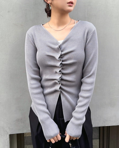 【プレミアムライン INGNI SOELA】フロントギャザーVネックニットカーディガン