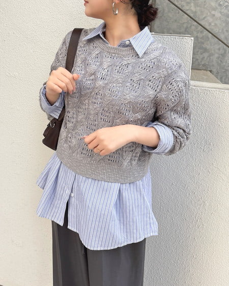 INGNI(イング) 透かし編みニットプルオーバー グレー