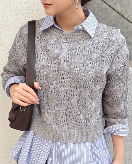 INGNI(イング) 透かし編みニットプルオーバー グレー