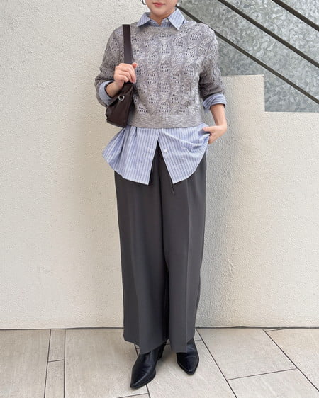 INGNI(イング) 透かし編みニットプルオーバー グレー