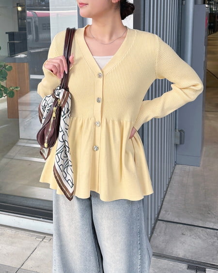 INGNI(イング) 金ボタンペプラムニットカーディガン イエロー