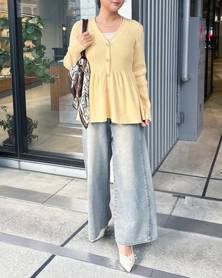 INGNI(イング) 金ボタンペプラムニットカーディガン イエロー