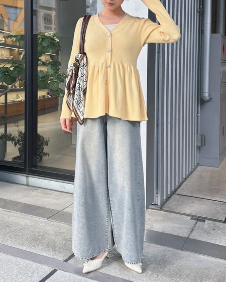 INGNI(イング) 金ボタンペプラムニットカーディガン イエロー