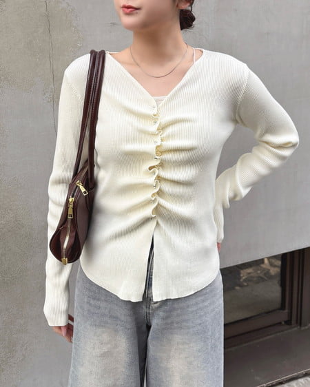 INGNI（イング） フロントギャザーVネックニットカーディガン ｱｲﾎﾞﾘｰ