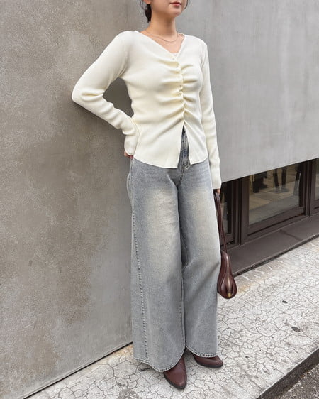 INGNI（イング） フロントギャザーVネックニットカーディガン ｱｲﾎﾞﾘｰ