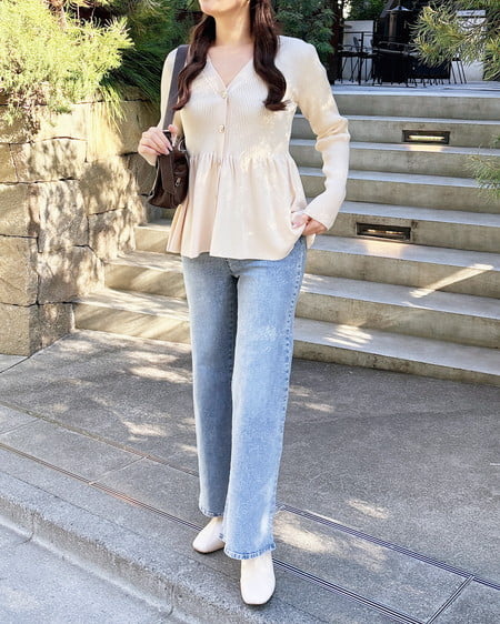 INGNI（イング） 金ボタンペプラムニットカーディガン ｱｲﾎﾞﾘｰ