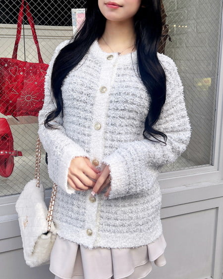 INGNI（イング） ラメツイードニットカーディガン ｸﾞﾚｰｼﾞｭ/ｵﾌﾎﾜｲﾄ