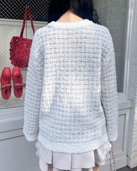 INGNI（イング） ラメツイードニットカーディガン ｸﾞﾚｰｼﾞｭ/ｵﾌﾎﾜｲﾄ