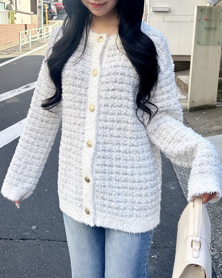 INGNI（イング） ラメツイードニットカーディガン ｸﾞﾚｰｼﾞｭ/ｵﾌﾎﾜｲﾄ