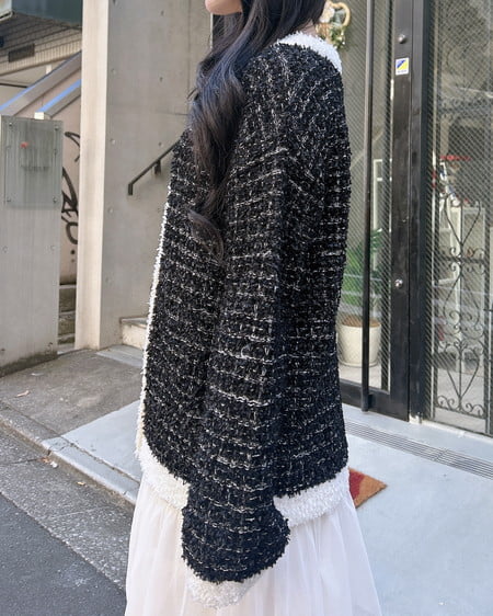 INGNI（イング） ラメツイードニットカーディガン ｸﾛ/ｵﾌﾎﾜｲﾄ