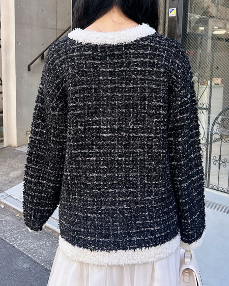 INGNI（イング） ラメツイードニットカーディガン ｸﾛ/ｵﾌﾎﾜｲﾄ