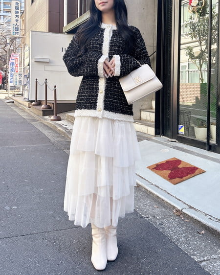 INGNI（イング） ラメツイードニットカーディガン ｸﾛ/ｵﾌﾎﾜｲﾄ