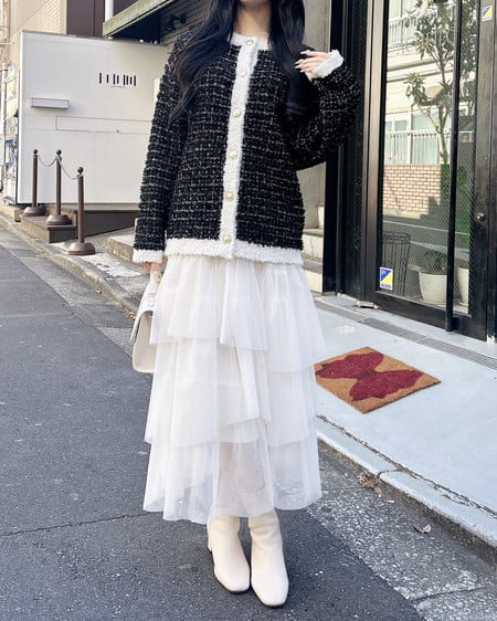 INGNI（イング） ラメツイードニットカーディガン ｸﾛ/ｵﾌﾎﾜｲﾄ