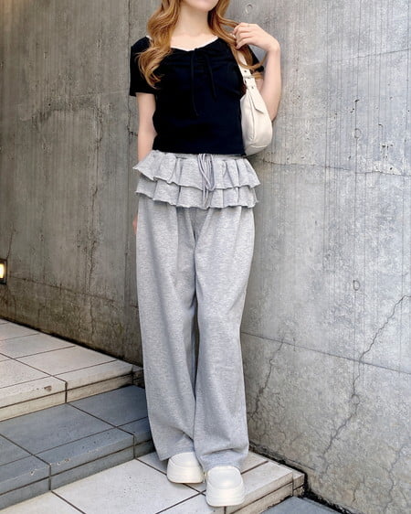 INGNI（イング） フリルスウェットパンツ ｸﾞﾚｰ