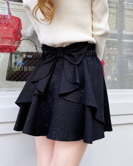 INGNI（イング） バックリボンラメフレアスカパン ｸﾛ