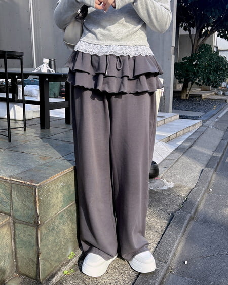INGNI（イング） フリルスウェットパンツ ﾁｬｺｰﾙｸﾞﾚｰ
