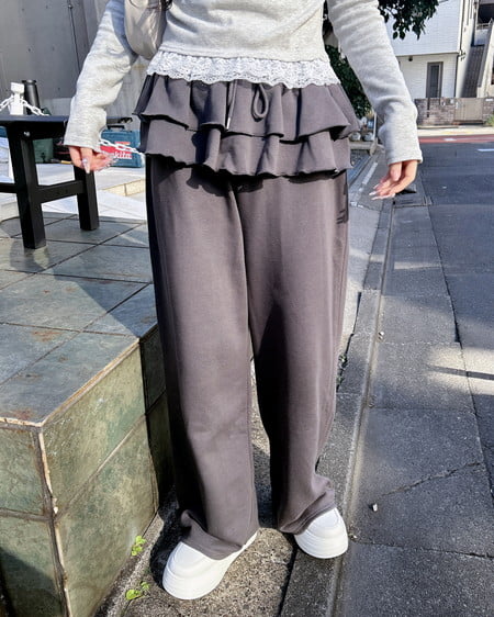 INGNI（イング） フリルスウェットパンツ ﾁｬｺｰﾙｸﾞﾚｰ